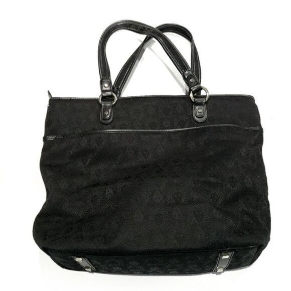 Anne Klein Tote Bag Black Canvas with Lion Print Leather Straps - Picture 1 of 5